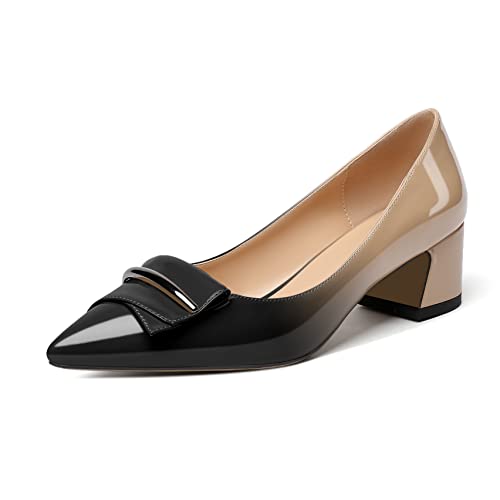 Zamikoo Damen Pumps mit Absatz 5cm Blockabsatz Heels Slip on Pumps Lack Schwarz Beige EU38 von Zamikoo