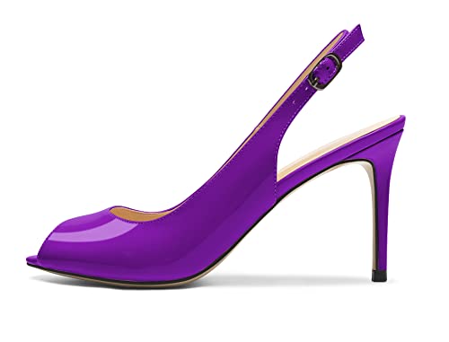 Zamikoo Damen Pumps mit Absatz Peep Toe Slingback Sandalen Riemchen Stilettos Pumps 8.5CM Patent Lila EU39 von Zamikoo
