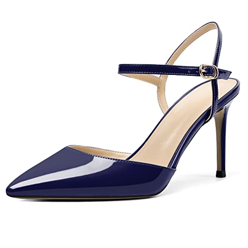 Zamikoo Damen Riemchen Pumps Frauen High Heel Pumps Slingback Spitz Party Basic Schuhe 3.5 Inch Navy EU38 von Zamikoo