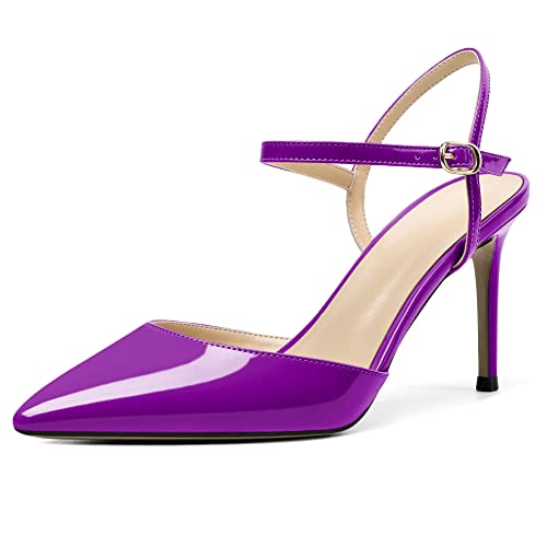 Zamikoo Damen Riemchen Pumps Frauen High Heel Pumps Slingback Spitz Party Basic Schuhe 3.5 Inch Purple EU38 von Zamikoo