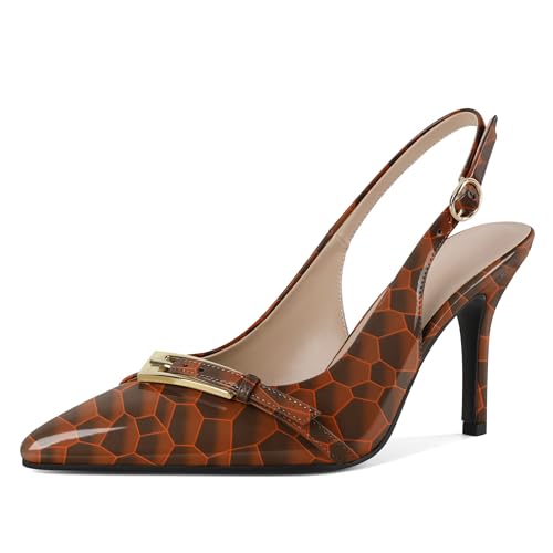 Zamikoo Damen Slingback Pumps Spitz Zehe Knöchelriemen Stiletto High Heel Slip On Metall Schnalle 9CM Mode Dressy Schuhe Leuchtendes Orange EU 38 von Zamikoo
