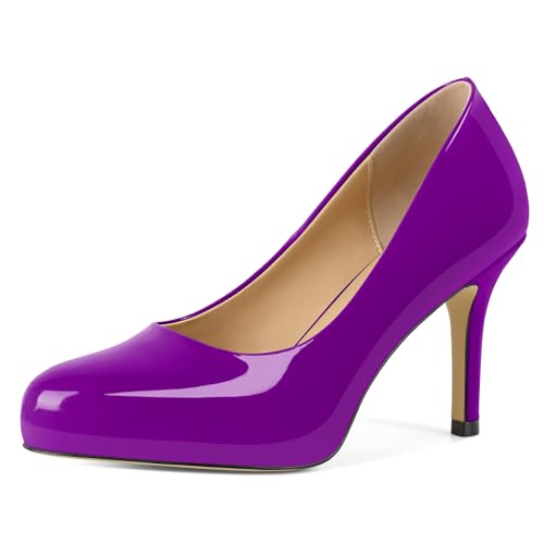 Zamikoo Damen Spitze Geschlossene Zehe Stiletto Pumps High Heels Slip On 9cm Bequem Business Hochzeit Party Kleid Schuhe Lila EU 38 von Zamikoo