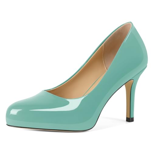 Zamikoo Damen Spitze Geschlossene Zehe Stiletto Pumps High Heels Slip On 9cm Bequem Business Hochzeit Party Kleid Schuhe Mintgrün EU 38 von Zamikoo
