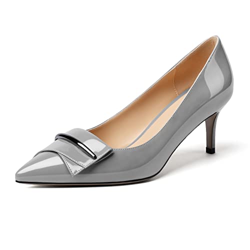 Zamikoo Damen Spitze Pumps Stiletto High Heels Klassische Pointed Toe Pumps mit Pfennigabsatz Lack 6.5CM Absatz Grey EU37 von Zamikoo