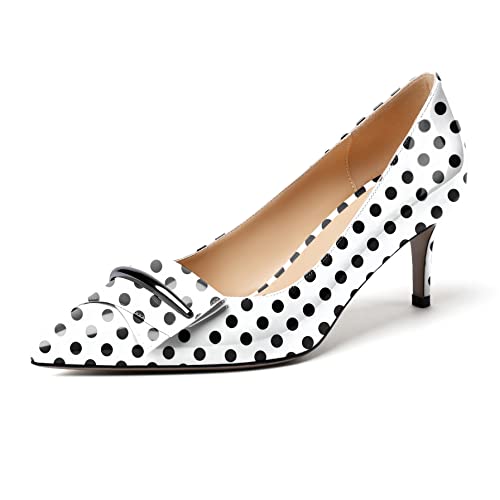 Zamikoo Damen Spitze Pumps Stiletto High Heels Klassische Pointed Toe Pumps mit Pfennigabsatz Lack 6.5CM Absatz Polka-Dot EU38 von Zamikoo
