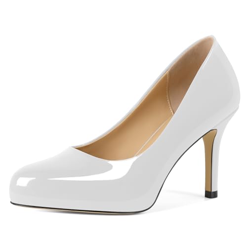 Zamikoo Damen Spitze Zehe Stiletto Pumps Geschlossen High Heels Slip On 9cm Bequem Business Hochzeit Party Kleid Schuhe Weiß EU 42 von Zamikoo