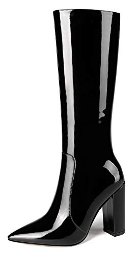 Zamikoo Damen Stiefel High Heels Stiefel Blockabsatz Reißverschluss Herbst Winter Boots Lack Schwarz EU39 von Zamikoo