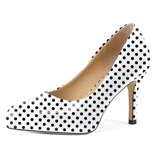 Zamikoo Damen Stiletto High Heels Pumps Pointed Toe Geschlossen Slip On 9cm Bequem Business Hochzeit Party Kleid Schuhe Polka Dot EU 43 von Zamikoo