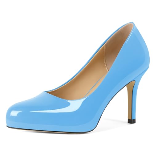 Zamikoo Damen Stiletto Pumps Geschlossen Spitz Zehe High Heels Slip On 9cm Bequem Business Hochzeit Party Kleid Schuhe Hellblau EU 41 von Zamikoo