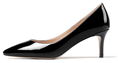 Zamikoo Damen Stiletto Spitz Mitte Heel 65mm Pumps Abendschuhe Lack Schwarz EU39 von Zamikoo