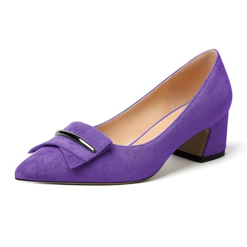 Zamikoo Frauen Block Absätze Geschlossene Zehe Slip On Klassisch Elegante Metallschnalle Pumps Büro Schuhe 6.5cm Wildleder Violett EU 39 von Zamikoo