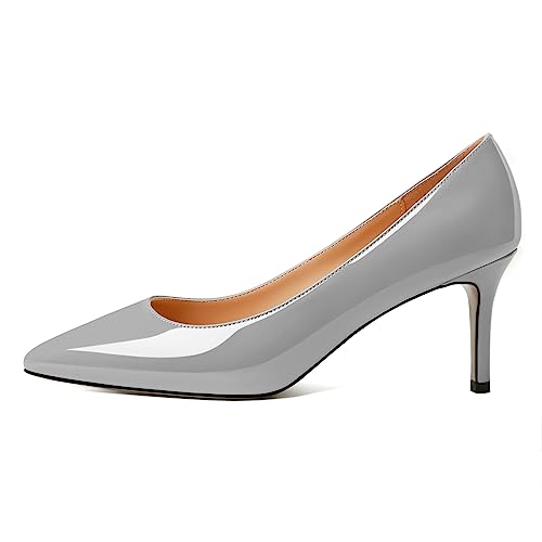 Zamikoo Frauen Kätzchen Absätze Geschlossene Zehe Slip On Klassisch Elegante Pumps Büro Schuhe 6.5cm Grau EU 39 von Zamikoo