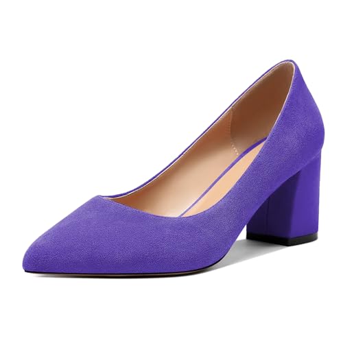 Zamikoo Frauen Spitze Zehe Klotzige Absätze 6.5cm Slip On Elegante Schuhe Wildleder Violett EU 39 von Zamikoo