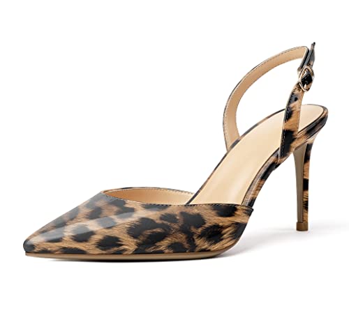 Zamikoo Spitz Sandalen Slingback, Damen Pumps Mit Absatz, High Stiletto Heels Leopard EU 38 von Zamikoo