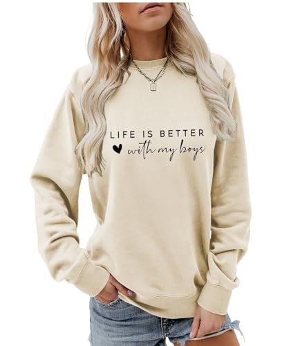 xyunluk Life is Better with My Boys Sweatshirt Damen Rundhalsausschnitt Mom of Boys Sweatshirt Tops Sweatshirt for Damen(Style 02,S) von xyunluk