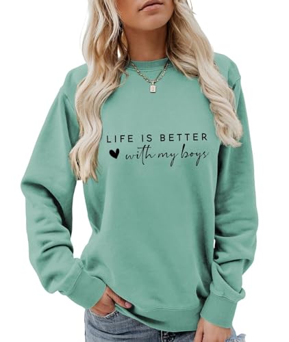 xyunluk Life is Better with My Boys Sweatshirt Damen Rundhalsausschnitt Mom of Boys Sweatshirt Tops Sweatshirt for Damen(Style 07,S) von xyunluk