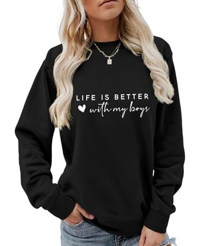 xyunluk Life is Better with My Boys Sweatshirt Damen Rundhalsausschnitt Mom of Boys Sweatshirt Tops Sweatshirt for Damen(Style 08,S) von xyunluk