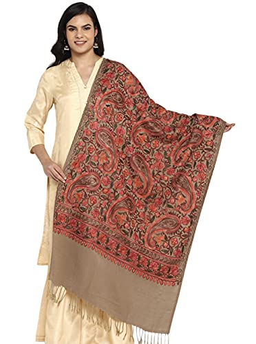 Damen-Schal, bestickt, groß, aus Kunstpashmina-Wolle, indischer Kaschmiri, übergroße Winterschals, Stola, braun, von Zamour