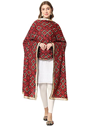 Zamour Damen Punjabi Phulkari Bagh Dupatta Chunni mit schwerer Stickerei auf Poly Chinnon, Schwarz, Large von Zamour