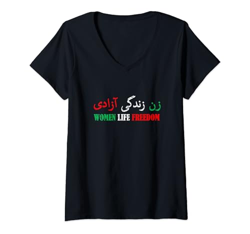 Damen Zan Zendegi Azadi Persische Frau Leben Freiheit T-Shirt mit V-Ausschnitt von Zan Zendegi Azadi Persian Woman Life Freedom