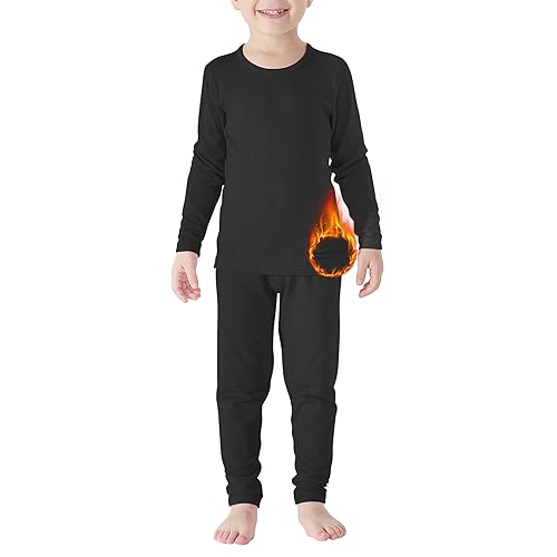 Zando Skiunterwäsche Kinder, Thermounterwäsche Kinder Fussball, Unisex Jungen Mädchen Thermal Underwear Alter 2-6 Jahre, Schwarz, 5-6 Jahre von Zando
