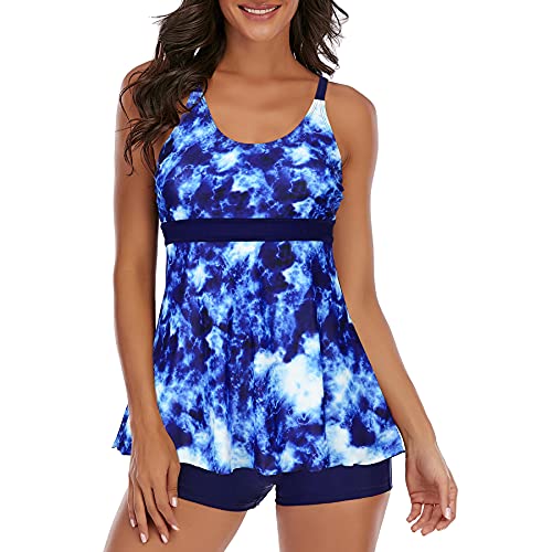 Tankini Damen Bauchweg Tankinis für Damen Tankini Damen Große Größen Tankini Oberteil Tankini Große Größen Tankini Damen Set Tankini Oberteil Damen Einzeln Tankini mit Shorts Blaue Krawattenfärbung XL von Zando