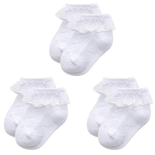 Zando Baumwolle Baby Rüschen Socken 1-2 Jahre, Söckchen Mit Rüschen, 3 Paar Socken Baby Mädchen, 3 Paar, Weiß, 1-3 Jahre von Zando