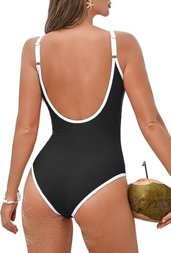 Zando Badeanzug Schwimmanzug Damen Bauchweg Schwarz, Swimsuits for Women, Sport Shape Badeanzug Für Damen, Swimming Suits Women, Schwarz-Weiß, 2XL von Zando