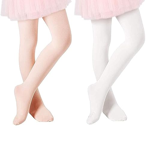Zando Elastisch Strumpfhose Mädchen, Feinstrumpfhose Mädchen, Ballettstrumpfhose Mädchen, Thermo Strumpfhose Kinder, 2 Paar, Weiß u. Pink, 3-6 Jahre (Tag Size M) von Zando