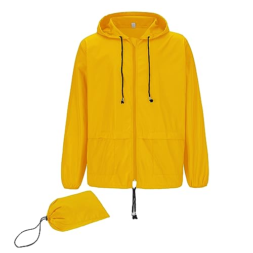 Zando Fahrrad Regenbekleidung Regenjacke Herren Wasserdicht Atmungsaktiv Windbreaker Herren Leichte Regenjacke Herren Gelb L von Zando