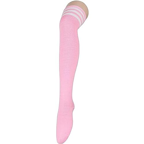 Kniestrümpfe Damen Stockings, Overknees Strümpfe, Thigh Highs Gestreifte Socken, Lange Halloween Weihnachten Socken Damen, Pink Weiß, Einheitsgröße von Zando