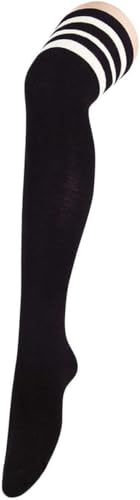 Kniestrümpfe Damen Stockings, Overknees Strümpfe, Thigh Highs Gestreifte Socken, Lange Halloween Weihnachten Socken Damen, Schwarz Weiß, Einheitsgröße von Zando