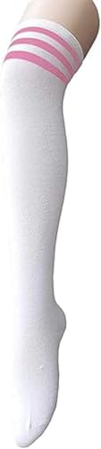 Kniestrümpfe Damen Stockings, Overknees Strümpfe, Thigh Highs Gestreifte Socken, Lange Halloween Weihnachten Socken Damen, Weiß Pink, Einheitsgröße von Zando