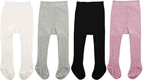 Zando Kinder Strumpfhosen Mädchen Baby-Strumpfhosen Baumwolle Socken Kinderstrumpfhose Leggings Baby Kleinkind 4 Paar-Weiß Schwarz Hellgrau Lila 1-2 Jahre (Tag Size L) von Zando