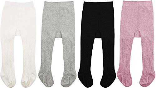 Zando Strumpfhose Baby Mädchen, Krabbelstrumpfhose Baby, Thermo Strumpfhose Kinder, Ballettstrumpfhose Mädchen, Baby Leggings, 4 Paar, Weiß Schwarz Hellgrau Lila, 2-4 Jahre (Tag Size XL) von Zando