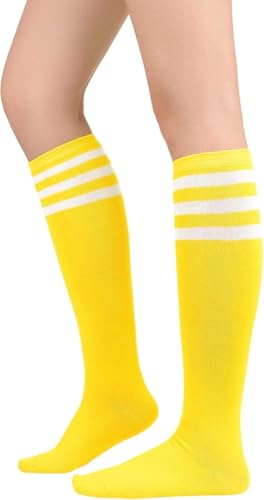 Zando Gestreifte Halloween Socken Damen 35-38 39-42, Kniestrümpfe Stützstrümpfe Kompressionsstrümpfe Damen, Gelb weiß Streifen, Einheitsgröße von Zando