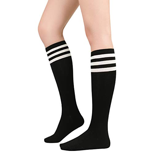 Zando Gestreifte Socken Damen 35-38 39-42, Kniestrümpfe Stützstrümpfe Kompressionsstrümpfe Damen, Schwarz weiße Streifen, Einheitsgröße von Zando