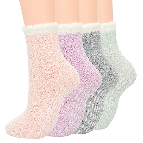 Zando Kuschelsocken Damen Flauschige Socken Stoppersocken Wollsocken Warm Wintersocken Weihnachtssocken 4 Paare A Einheitsgröße von Zando