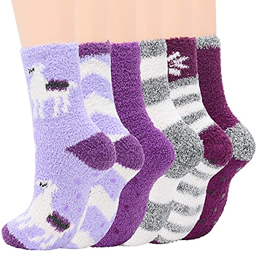 Zando Kuschelsocken Damen Flauschige Socken Stoppersocken Wollsocken Warm Wintersocken Weihnachtssocken 6 Paare A Einheitsgröße von Zando