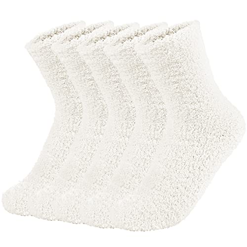 Zando Lustige Kuschelsocken Damen,Winter Flauschige Weiche Thermosocken,Dicke Stoppersocken Haussocken 5 Paare Milchweiß von Zando