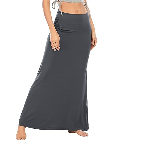 Zando Maxirock Damen Lang Weiche Rock Dehnbarer Taille Trachtenrock Damen Boho Rock Strandrock Dunkelgrau M von Zando