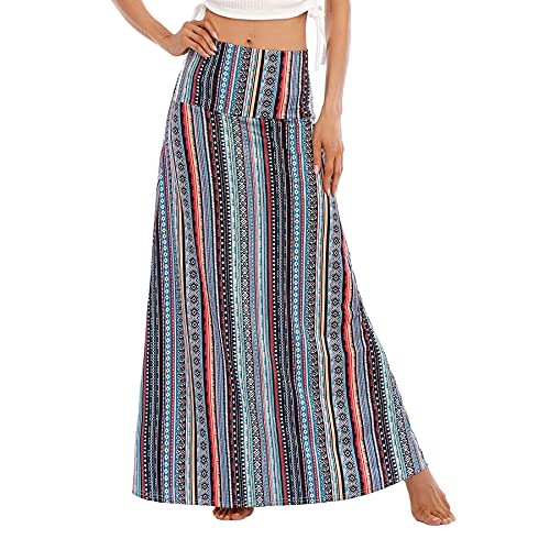 Zando Maxirock Damen Lang Weiche Rock Dehnbarer Taille Trachtenrock Damen Boho Rock Strandrock Streifengeometrie M von Zando