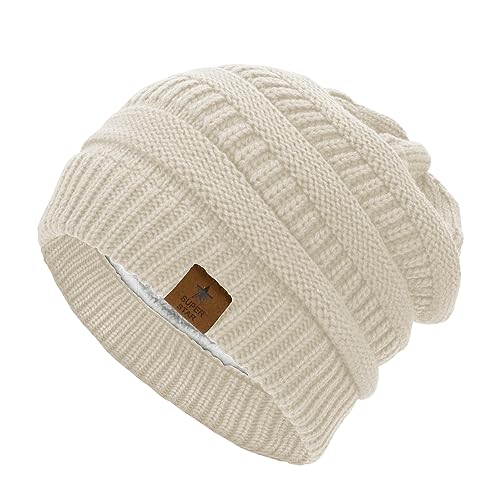 Zando Mütze Damen Winter Beanie Mütze Herren Damen Warme Strickmütze Camping Skifahren Outdoor-Aktivitäten Beige Einheitsgröße von Zando