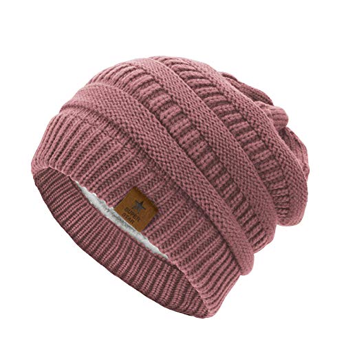 Zando Mütze Damen Winter Beanie Mütze Herren Damen Warme Strickmütze Camping Skifahren Outdoor-Aktivitäten Rosa Einheitsgröße von Zando