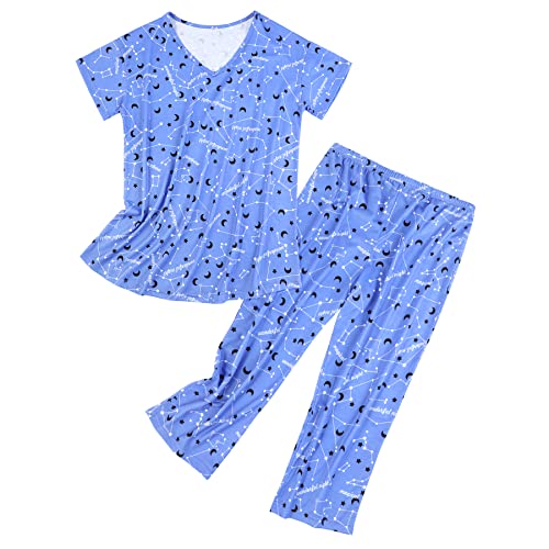Zando Damen Schlafanzug Pyjama Lang Pyjamahose Loungewear Set Schlafanzughose Lang Beidou Star M von Zando