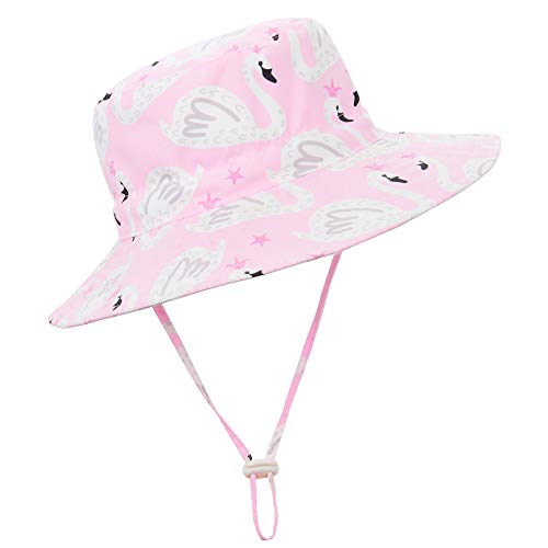 Zando Unisex Baby Kleinkinder Sonnenhut Kappe Mütze Fischerhut Strandhut Kinder Junge Mädchen Sommerhut UV Schutz UPF Pink weißer Schwan 6-12 Monate (Tag Size S) von Zando