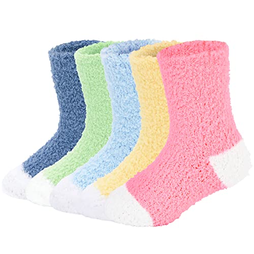 Zando Unisex Dicke Flauschige Weihnachtssocken Baby Winter Weich Thermosocken Lässig Haussocken Kinder 5 Paar Flauschig Socken 1-2 Jahre von Zando