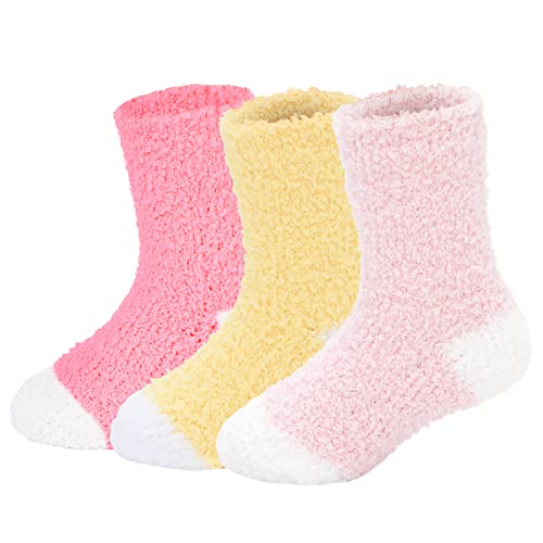 Zando Unisex Dicke Flauschige Weihnachtssocken Baby Winter Weich Thermosocken Lässig Haussocken Kinder Gelb Pink Rosarot 1-2 Jahre von Zando