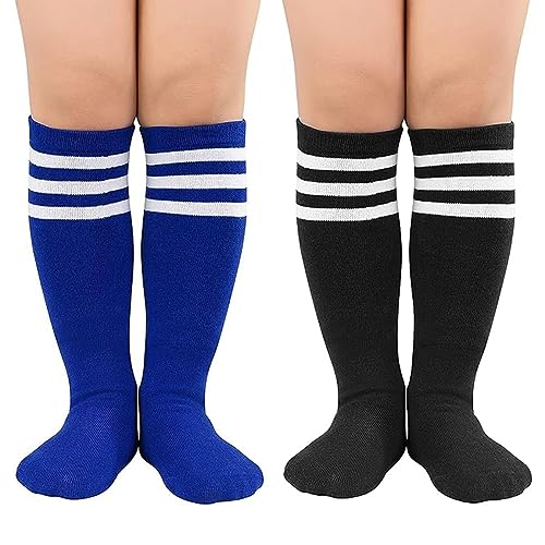 Zando Unisex Fußball Socken Kinder Sportsocken Tennissocken Baumwolle Kniestrümpfe für Jungen und Mädchen 3-6 Jahre 2 Paar B von Zando