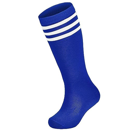 Zando Unisex Fußball Socken Kinder Sportsocken Tennissocken Baumwolle Kniestrümpfe für Jungen und Mädchen 3-6 Jahre Schatz Blau Weißer von Zando